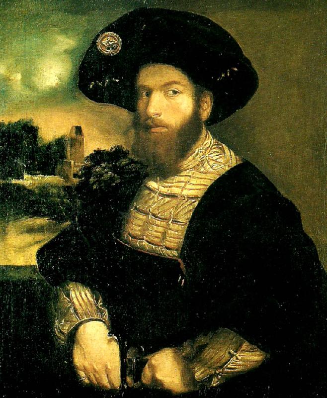 Dosso Dossi portratt av en man i svart barett